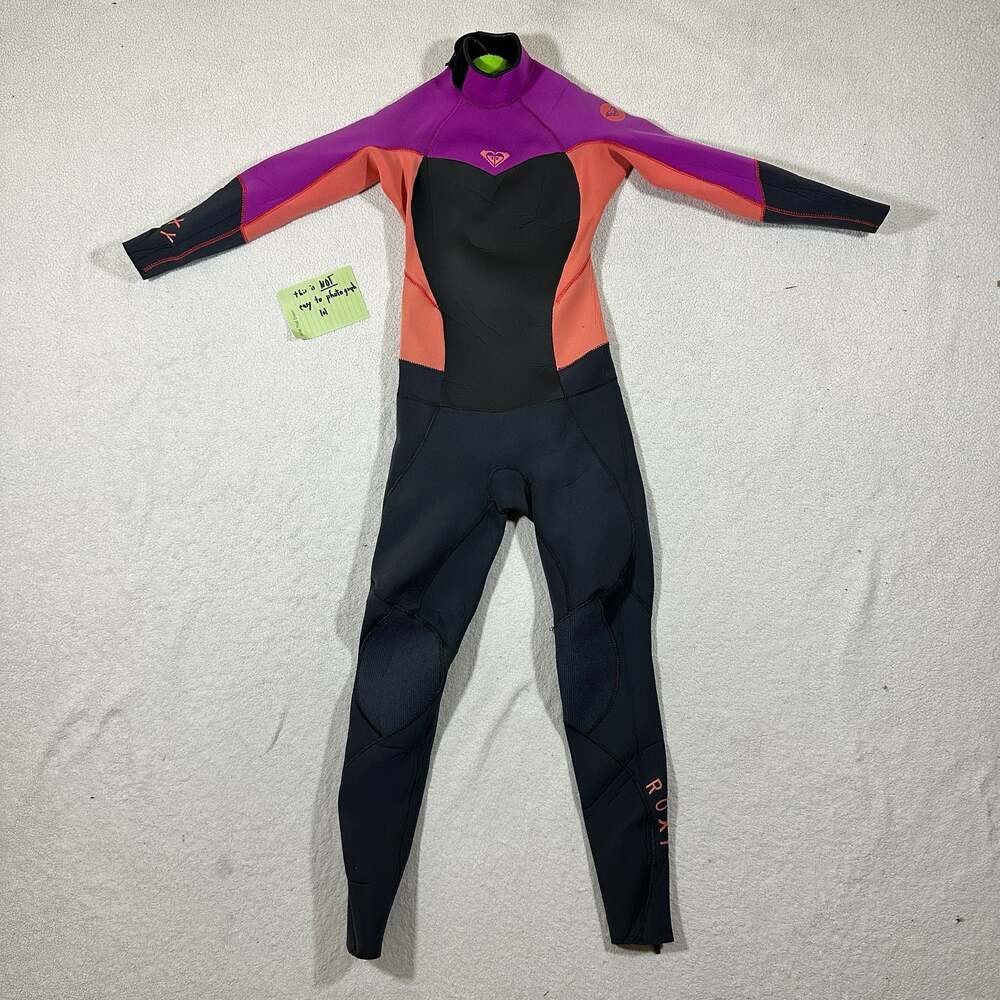 Roxy Women's Size 10 Full Wetsuit Purple Coral Black Long Sleeve Back Zip Surf
